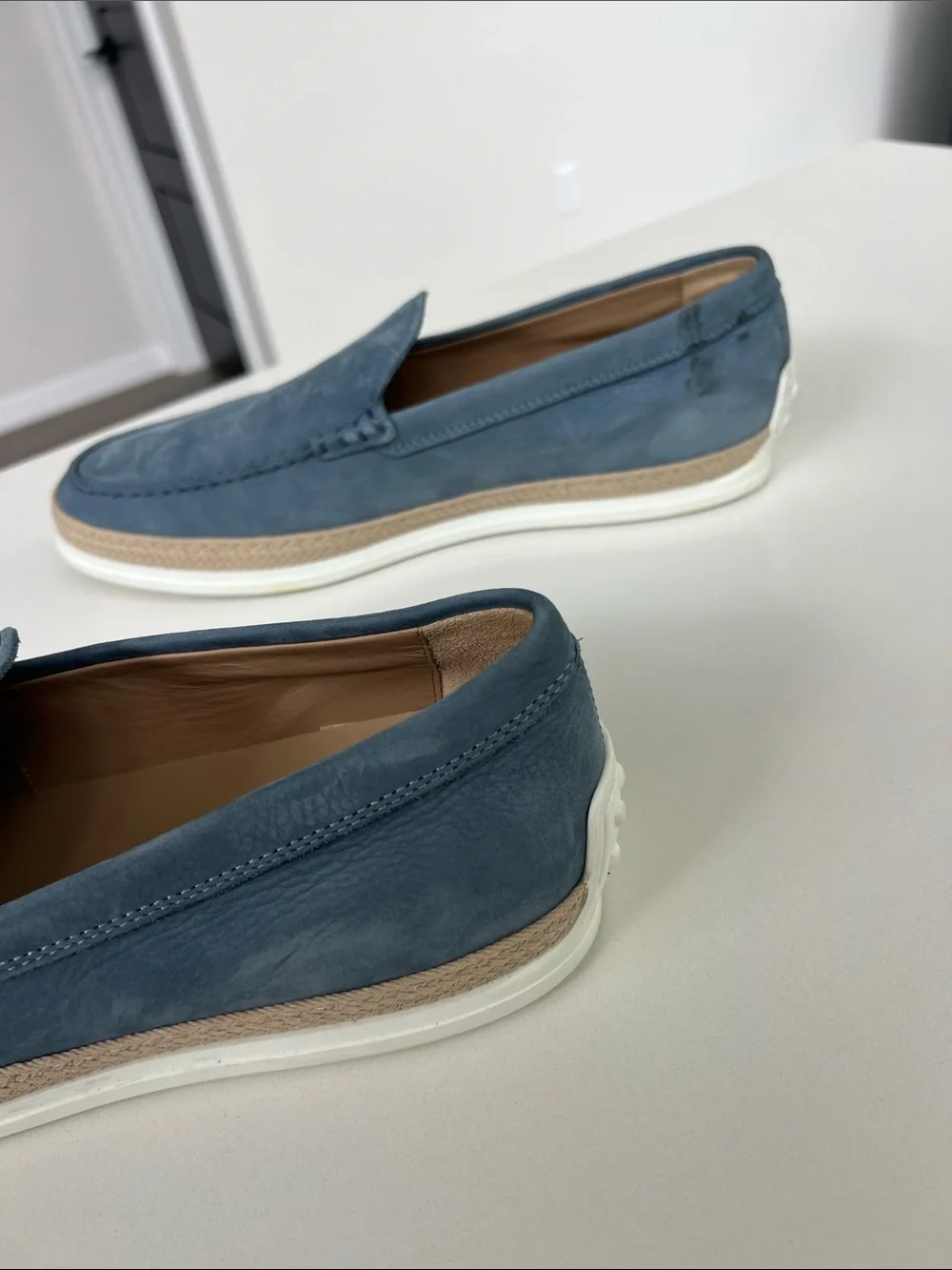 TOD’S pantofola gomma rafia light blue aviation suede leather loafers men’s 8.5